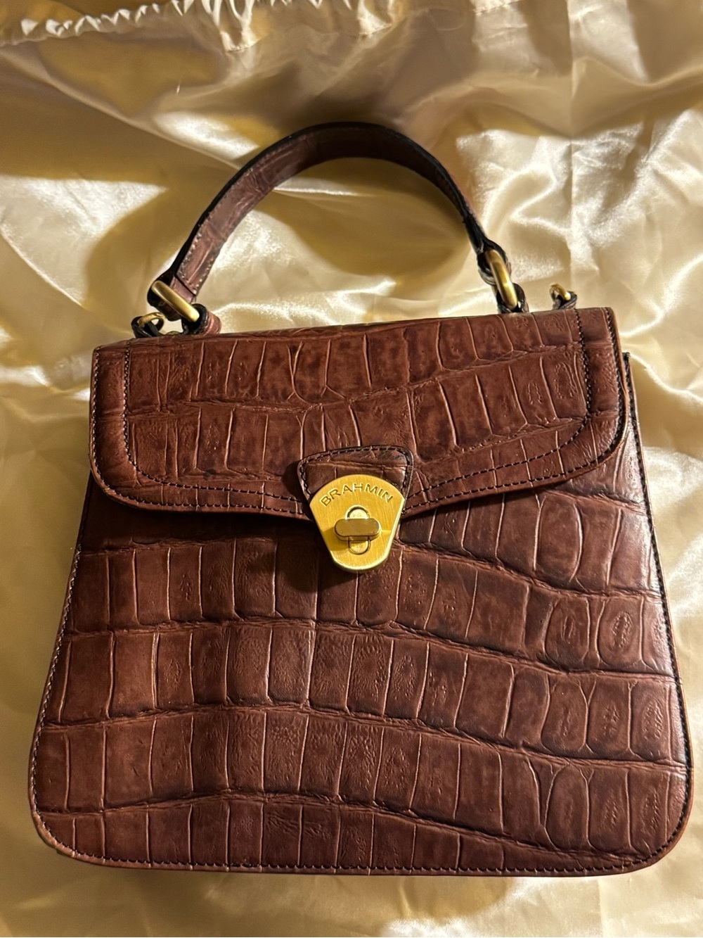 Brahmin Olivia Rose Lady Croc-Embossed Top Handle Crossbody in Deep Rich Brown - Picture 3 of 16
